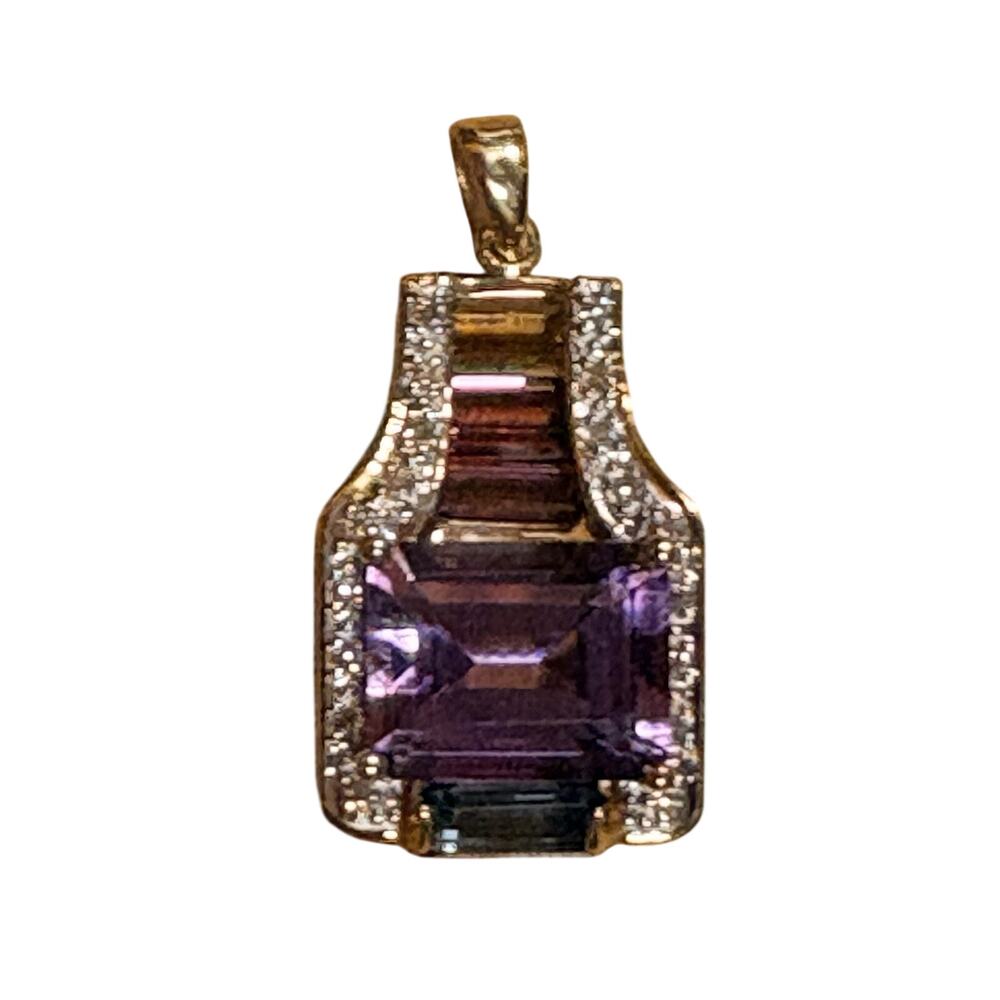 14K Gold Pendant w/ Multi Color Graduating Semi Preciouse Gemstones & Diamonds